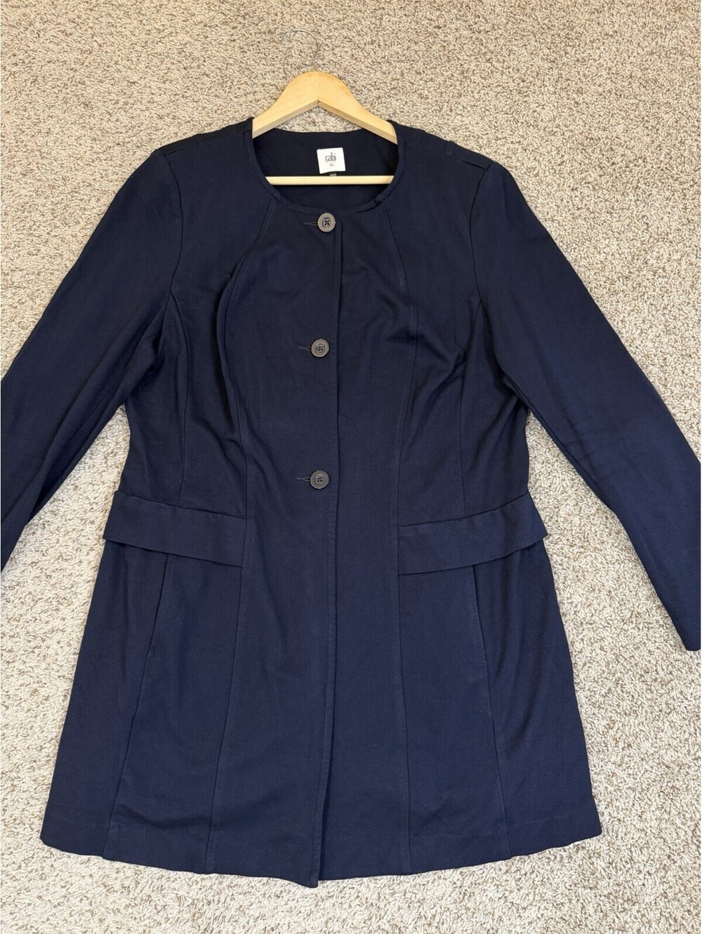 CAbi Lido Jacket Navy Rayon Ponte Knit Duster Coat Blazer Size XL Casual Chic